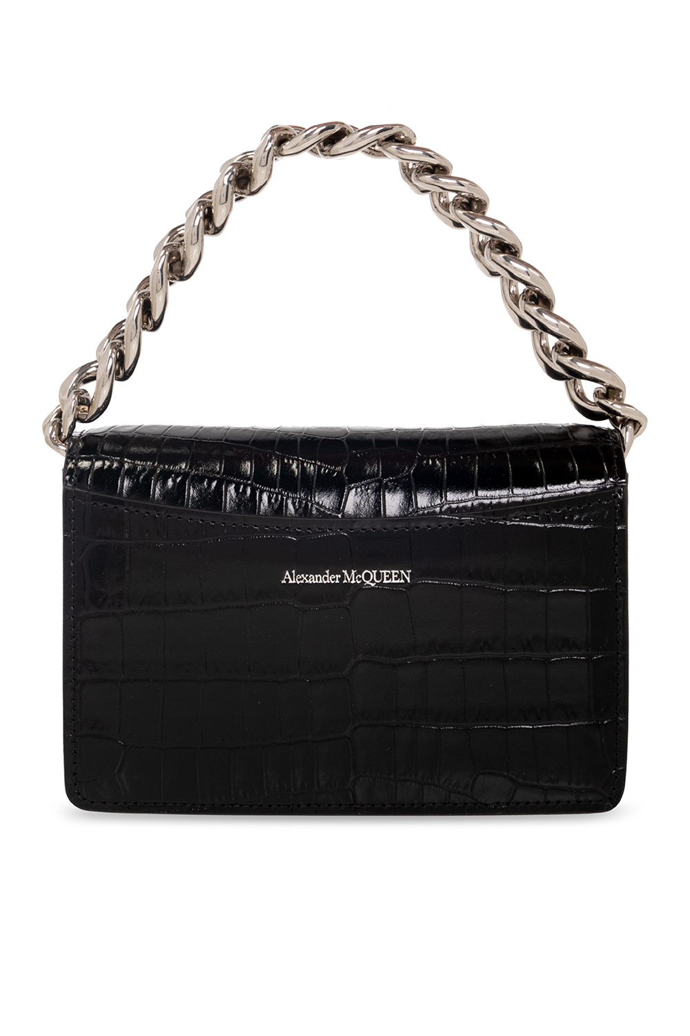 ワンピース MCQUEEN SHOULDER BAGS Alexander McQueen Black Shiny Crocodile Embossed Calfskin